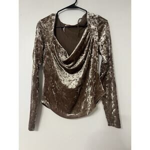 Free People ‘Perfect Date’ Long Sleeve Crushed Velvet Blouse Top Size M